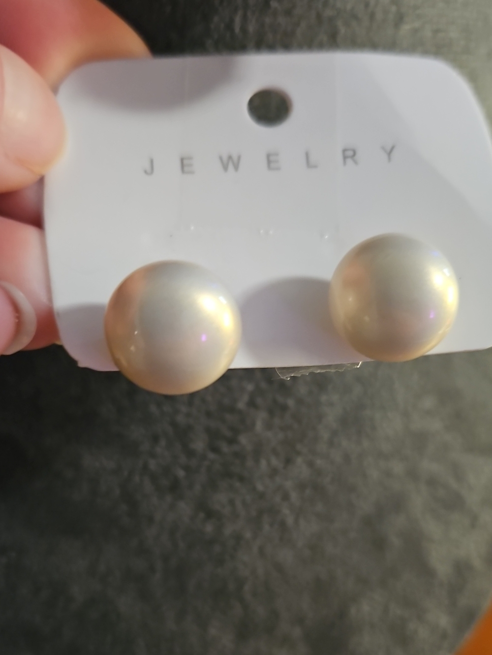 Jewelry Pearl-Style Ivory Button Stud Earrings